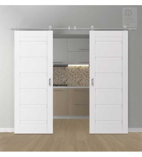 DOUBLE BARN DOOR LOUVER RIBEIRA ASH 48" X 96" X 1 3/4" STAINLESS STEEL HARDWARE