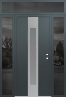 DIAMOND A1 68" X 96" ANTHRACITE/ANTHRACITE FROSTED GLASS PANEL STAINLESS STEEL LHI WITH 2 SIDELITES AND TRANSOM MIRRORED GLASS