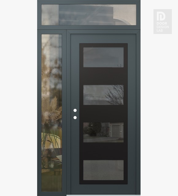 Modern Steel Front Door Diamond C2 52" x 96" anthracite/anthracite mirrored Glass Panel black RHI with Sidelite and Transom clear Glass