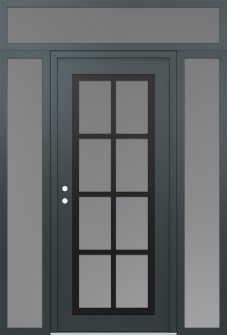 Diamond C16 68" x 96" anthracite/anthracite frosted Glass Panel black RHI with 2 Sidelites and Transom frosted Glass