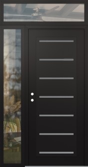 Diamond C11 48" x 96" black/white frosted Glass Panel black RHI with Sidelite and Transom clear Glass