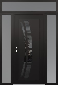 Diamond C12 64" x 96" black/black mirrored Glass Panel black RHI with 2 Sidelites and Transom frosted Glass