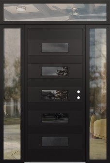 Diamond D5 64" x 96" black/black mirrored Glass Panel black LHI with 2 Sidelites and Transom clear Glass