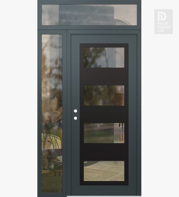 Modern Steel Front Door Diamond C2 48" x 96" anthracite/anthracite clear Glass Panel black RHI with Sidelite and Transom clear Glass