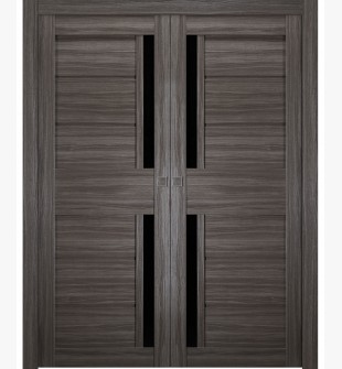 Esta Bl Vetro Gray Oak Double pocket doors