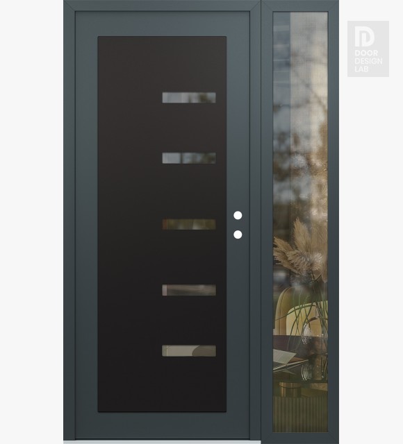 Modern Steel Front Door Diamond C8 48" x 80" anthracite/anthracite clear Glass Panel black LHI with Sidelite clear Glass