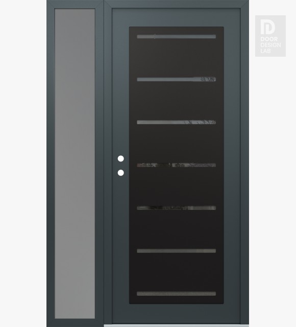 Modern Steel Front Door Diamond C11 52" x 80" anthracite/anthracite mirrored Glass Panel black RHI with Sidelite frosted Glass