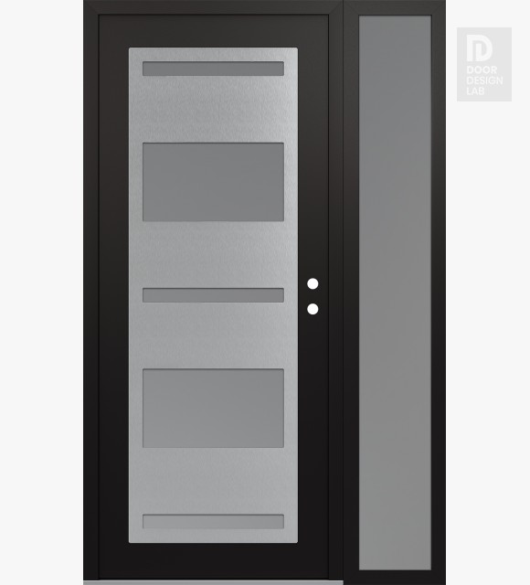 Modern Steel Front Door Diamond C10 48" x 80" black/white frosted Glass Panel stainless steel LHI with Sidelite frosted Glass