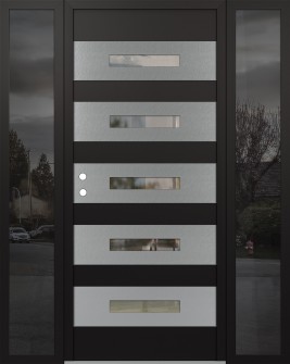 Diamond D9 64" x 80" black/black clear Glass Panel stainless steel RHI with 2 Sidelites mirrored Glass