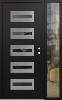 Diamond D4 48" x 80" black/black mirrored Glass Panel stainless steel LHI with Sidelite clear Glass