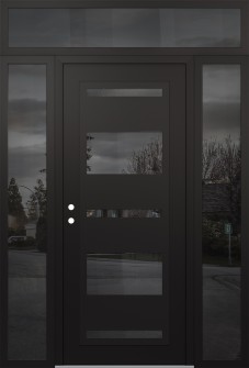 Diamond C10 60" x 96" black/black mirrored Glass Panel black RHI with 2 Sidelites and Transom mirrored Glass