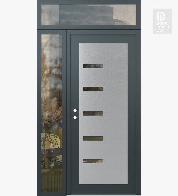 Modern Steel Front Door Diamond C8 50" x 96" anthracite/anthracite clear Glass Panel stainless steel RHI with Sidelite and Transom clear Glass