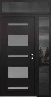 Diamond C10 48" x 96" black/white frosted Glass Panel black LHI with Sidelite and Transom mirrored Glass