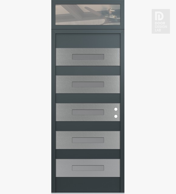 Modern Steel Front Door Diamond D9 36" x 96" anthracite/anthracite frosted Glass Panel stainless steel LHI with Transom clear Glass