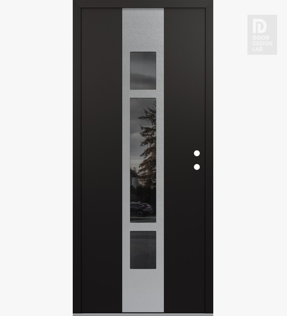 Modern Steel Front Door DIAMOND A9 36" X 80" BLACK/BLACK MIRRORED GLASS PANEL STAINLESS STEEL LHI