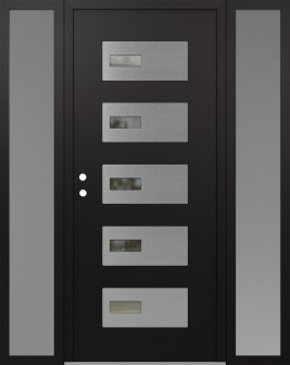 Diamond D7 68" x 80" black/black clear Glass Panel stainless steel RHI with 2 Sidelites frosted Glass