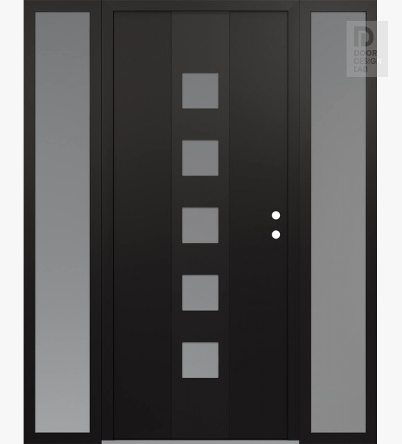 Modern Steel Front Door DIAMOND A13 64" X 80" BLACK/WHITE FROSTED GLASS PANEL BLACK LHI WITH 2 SIDELITES FROSTED GLASS
