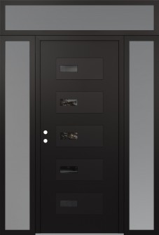 Diamond D7 68" x 96" black/black mirrored Glass Panel black RHI with 2 Sidelites and Transom frosted Glass