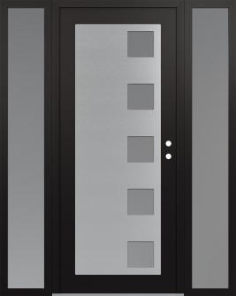 Diamond C5 64" x 80" black/white frosted Glass Panel stainless steel LHI with 2 Sidelites frosted Glass