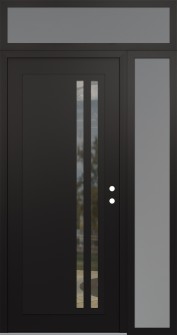 Diamond C6 48" x 96" black/black clear Glass Panel black LHI with Sidelite and Transom frosted Glass