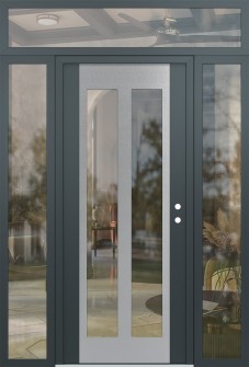 Diamond C14 64" x 96" anthracite/anthracite clear Glass Panel stainless steel LHI with 2 Sidelites and Transom clear Glass