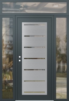 Diamond C11 60" x 96" anthracite/anthracite clear Glass Panel stainless steel RHI with 2 Sidelites and Transom clear Glass