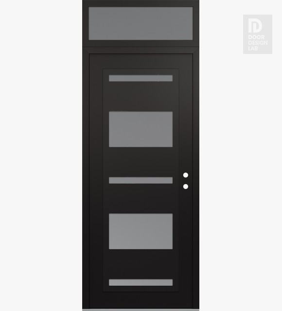 Modern Steel Front Door Diamond C10 36" x 96" black/white frosted Glass Panel black LHI with Transom frosted Glass