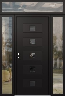 Diamond D8 60" x 96" black/black Mirrored Glass Panel black RHI with 2 Sidelites and Transom clear Glass