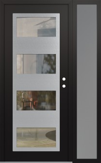 Diamond C2 52" x 80" black/black clear Glass Panel stainless steel LHI with Sidelite frosted Glass
