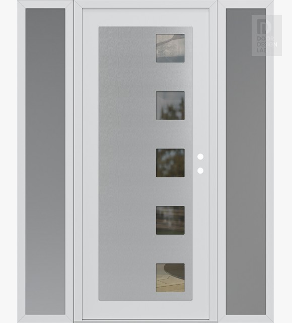 Modern Steel Front Door Diamond C5 68" x 80" white/white clear Glass Panel stainless steel LHI with 2 Sidelites frosted Glass