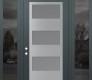 Modern Steel Front Door Diamond C2 60" x 96" anthracite/anthracite frosted Glass Panel stainless steel RHI with 2 Sidelites and Transom mirrored Glass