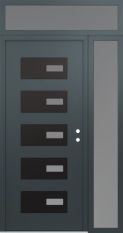 Diamond D7 48" x 96" anthracite/anthracite frosted Glass Panel black LHI with Sidelite and Transom frosted Glass