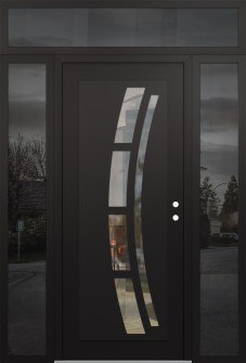 Diamond C12 60" x 96" black/black clear Glass Panel black LHI with 2 Sidelites and Transom mirrored Glass