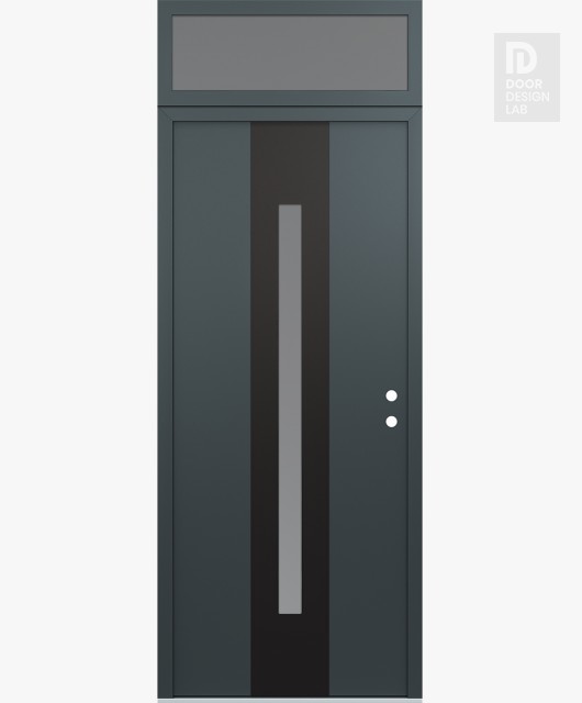 Modern Steel Front Door DIAMOND A2 36" X 96" ANTHRACITE/ANTHRACITE FROSTED GLASS PANEL BLACK LHI WITH TRANSOM FROSTED GLASS