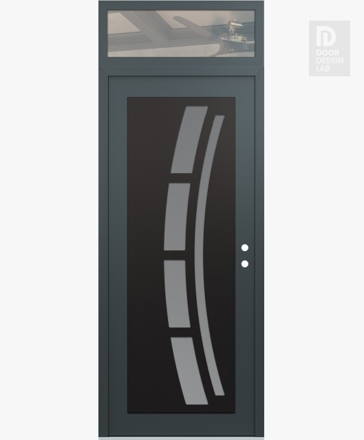 Modern Steel Front Door Diamond C12 36" x 96" anthracite/anthracite frosted Glass Panel black LHI with Transom clear Glass