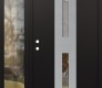 Modern Steel Front Door DIAMOND A6 48" X 80" BLACK/BLACK CLEAR GLASS PANEL STAINLESS STEEL RHI WITH SIDELITE CLEAR GLASS
