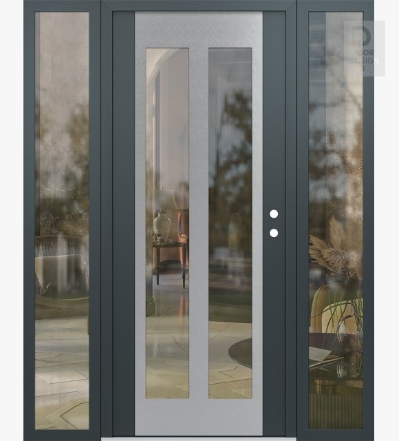 Modern Steel Front Door Diamond C14 68" x 80" anthracite/anthracite clear Glass Panel stainless steel LHI with 2 Sidelites clear Glass
