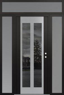 Diamond C14 68" x 96" black/black mirrored Glass Panel stainless steel LHI with 2 Sidelites and Transom frosted Glass