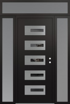 Diamond D6 60" x 96" black/black mirrored Glass Panel stainless steel LHI with 2 Sidelites and Transom frosted Glass