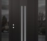 Modern Steel Front Door DIAMOND A8 64" X 96" BLACK/WHITE FROSTED GLASS PANEL BLACK RHI WITH 2 SIDELITES AND TRANSOM MIRRORED GLASS