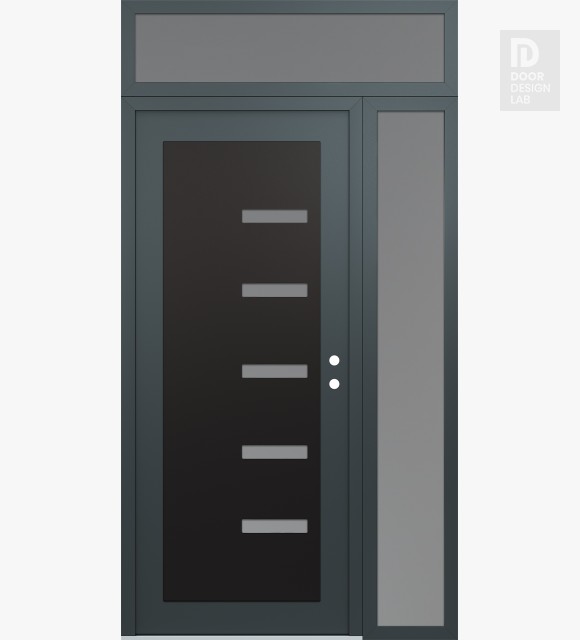 Modern Steel Front Door Diamond C8 50" x 96" anthracite/anthracite frosted Glass Panel black LHI with Sidelite and Transom frosted Glass