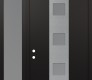 Modern Steel Front Door DIAMOND A12 50" X 96" BLACK/WHITE FROSTED GLASS PANEL STAINLESS STEEL RHI WITH SIDELITE AND TRANSOM FROSTED GLASS