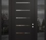 Modern Steel Front Door Diamond C11 60" x 96" black/black clear Glass Panel black LHI with 2 Sidelites and Transom mirrored Glass