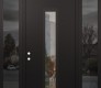 Modern Steel Front Door DIAMOND A11 68" X 96" BLACK/BLACK CLEAR GLASS PANEL BLACK RHI WITH 2 SIDELITES AND TRANSOM MIRRORED GLASS
