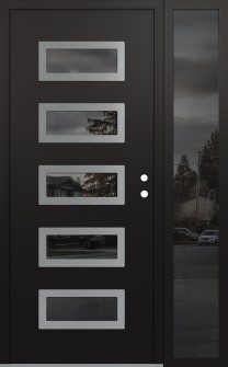 Diamond D1 52" x 80" black/black mirrored Glass Panel stainless steel LHI with Sidelite mirrored Glass