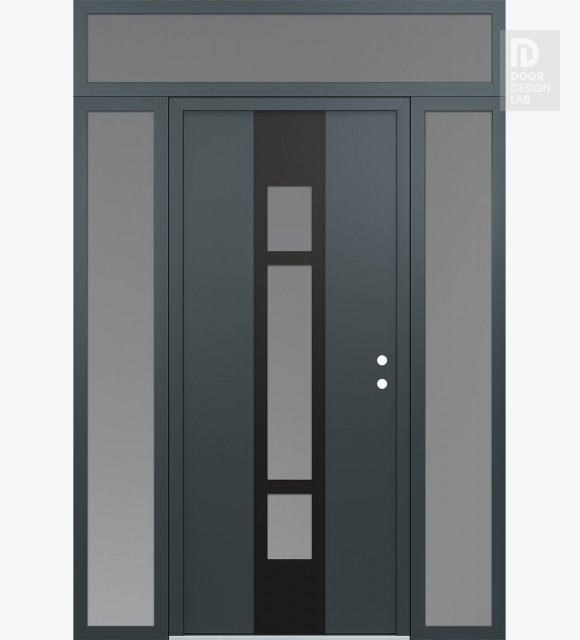 Modern Steel Front Door DIAMOND A9 60" X 96" ANTHRACITE/ANTHRACITE FROSTED GLASS PANEL BLACK LHI WITH 2 SIDELITES AND TRANSOM FROSTED GLASS