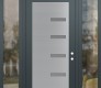 Modern Steel Front Door Diamond C8 68" x 96" anthracite/anthracite frosted Glass Panel stainless steel LHI with 2 Sidelites and Transom clear Glass