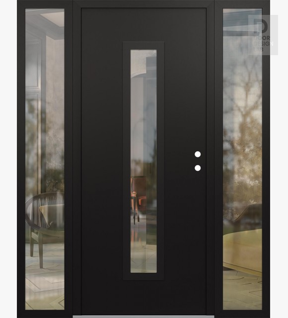 Modern Steel Front Door DIAMOND A11 68" X 80" BLACK/BLACK CLEAR GLASS PANEL BLACK LHI WITH 2 SIDELITES CLEAR GLASS