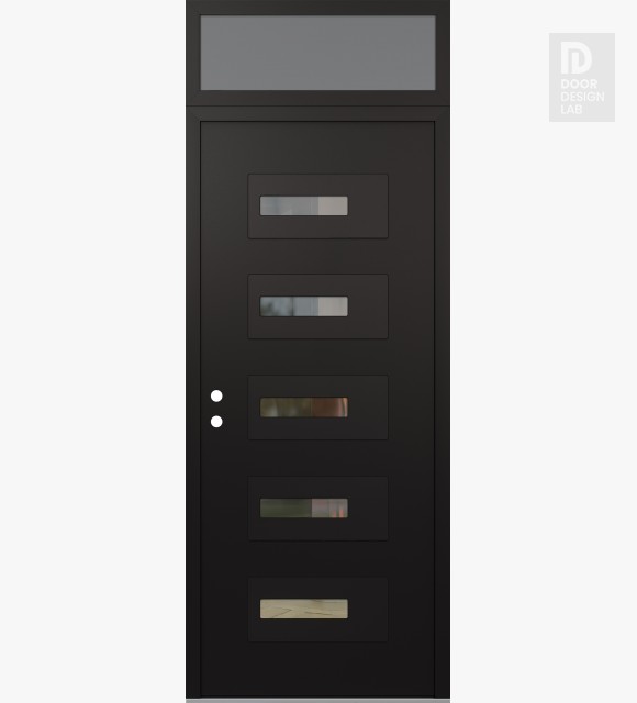 Modern Steel Front Door Diamond D6 36" x 96" black/black clear Glass Panel black RHI with Transom frosted Glass
