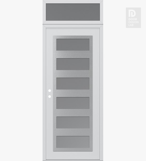 Modern Steel Front Door Diamond C9 36" x 96" white/white frosted Glass Panel stainless steel RHI with Transom frosted Glass